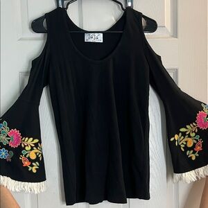 Vava by Joy Han Black Top with Floral Embroidery